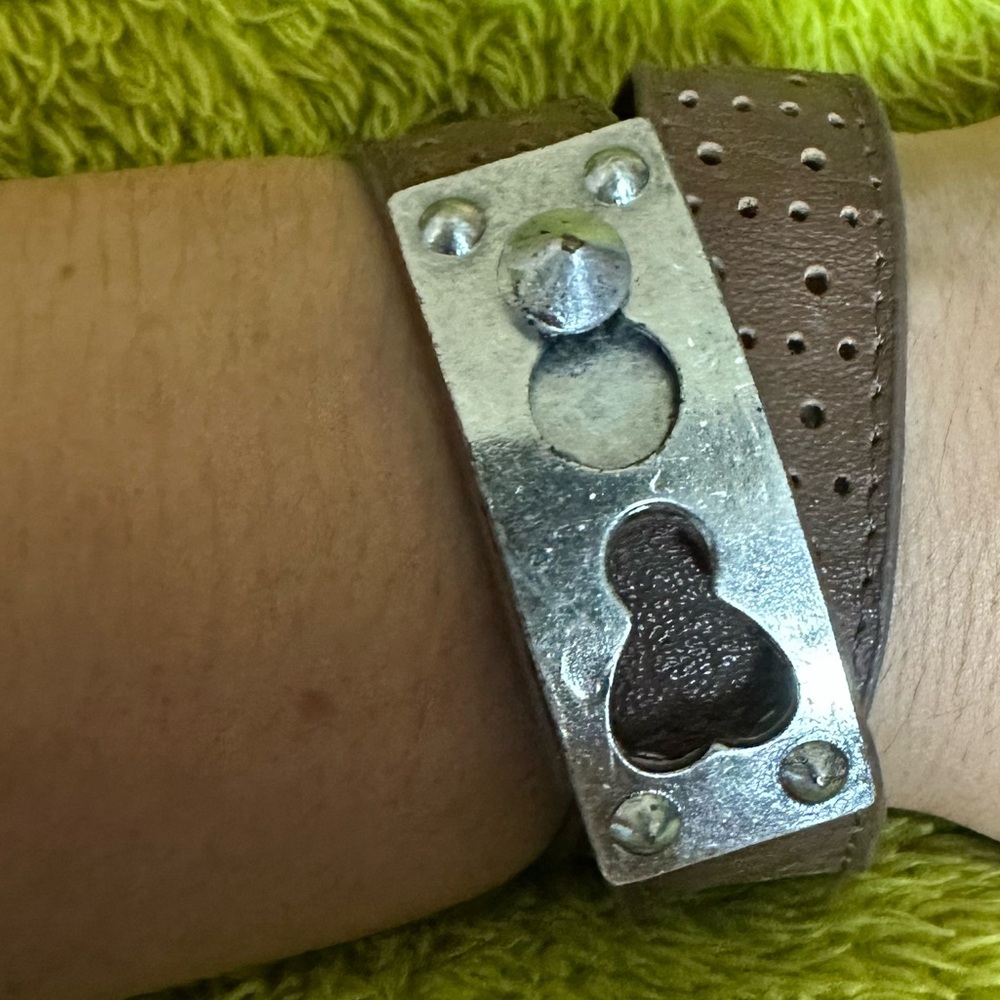Silver and Brown Wearable Tech Bracelet